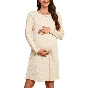Women's Knit Maternity Sweater Dress Large Spring Casual with Cable Pattern